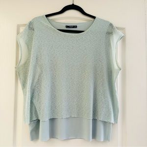 Mango Double Layered Short Sleeved Distressed Blouse Top